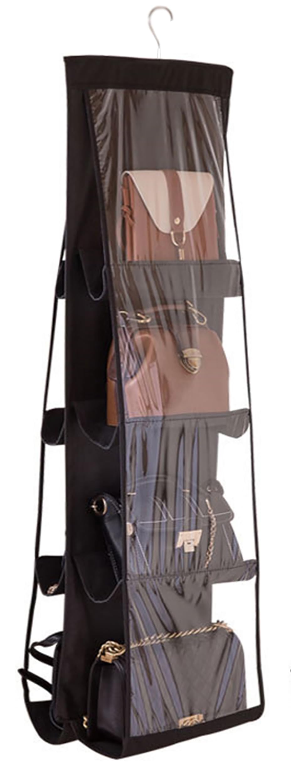 AARAINBOW Hanging Handbag Organizer for Closet, 8-Pocket Purse Storage Holder, Space-Saving Wardrobe Organizer for Women, 44.5"L x 13.5"W (A-White)