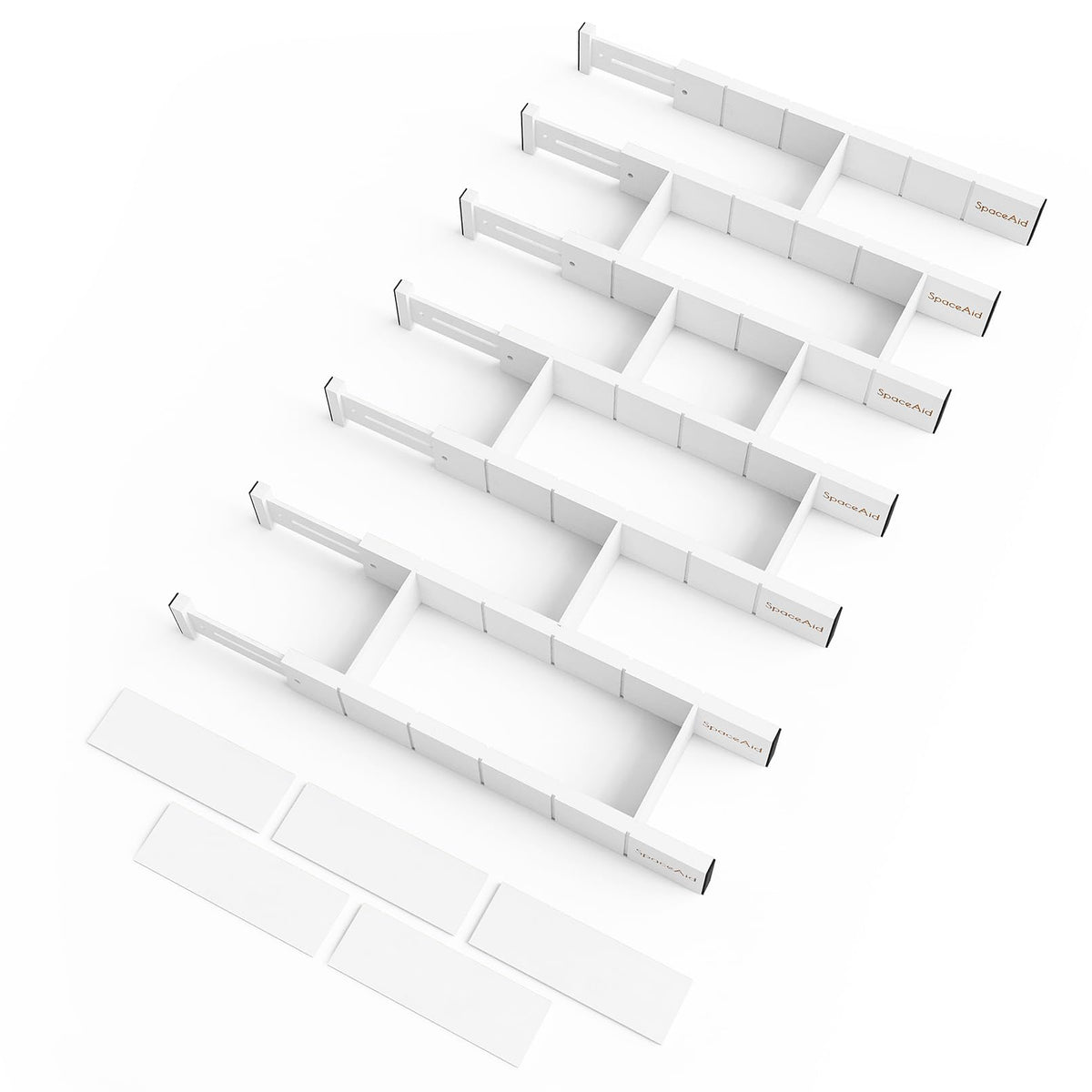 SpaceAid Bamboo Drawer Dividers with Inserts and Labels, Kitchen Adjustable Drawer Organizers, Expandable Organization for Home, Office, Dressers, 4 Dividers with 9 Inserts (17"-22" White)