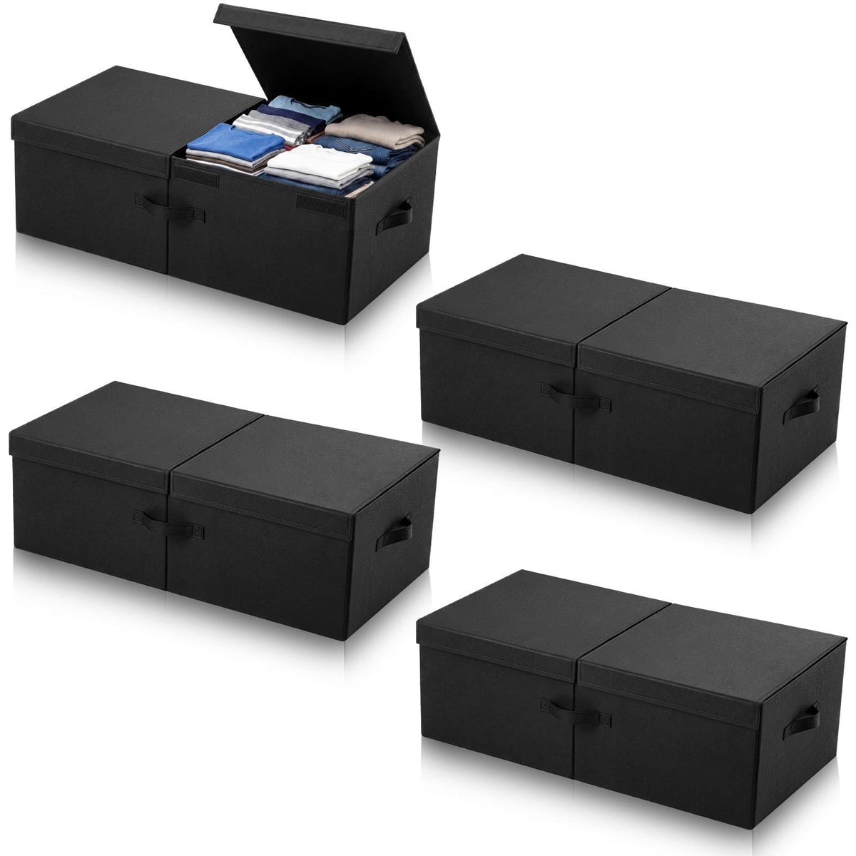 Geelin 4 Pack Under Bed Storage with Wheels, 10 Inch Height 65L Large Capacity Foldable Underbed Storage Bins with Lids & Handles, Easy Assembly Rolling Under Bed Containers for Clothes Blankets Shoes