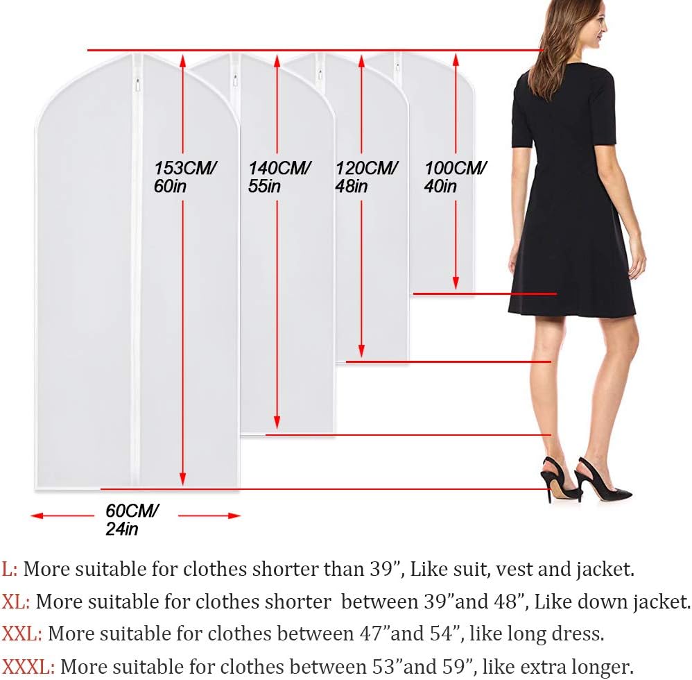 Garment Bags for Hanging Clothes 24" x 40"Coat Covers for Closet Foldable Washable Dress Bags for Hanging Clothes for Long Dress Dance Costumes Suits Gowns Coats