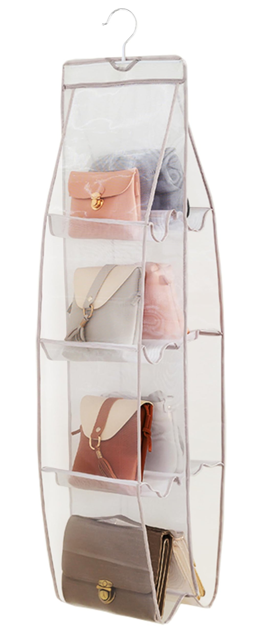 AARAINBOW Hanging Handbag Organizer for Closet, 8-Pocket Purse Storage Holder, Space-Saving Wardrobe Organizer for Women, 44.5"L x 13.5"W (A-White)