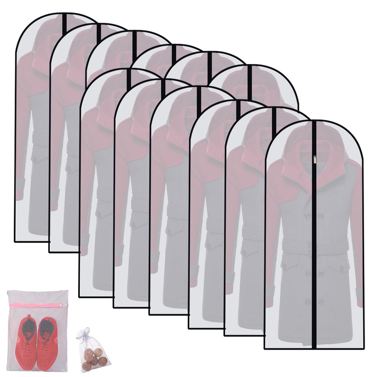 Garment Bags for Hanging Clothes Travel (Set of 12) Clothes Storage Bags Closet Cover for Open Closet with Zipper for Suit, Sweaters Travel Laundry Wardrobe Closet Garment Dust Cover