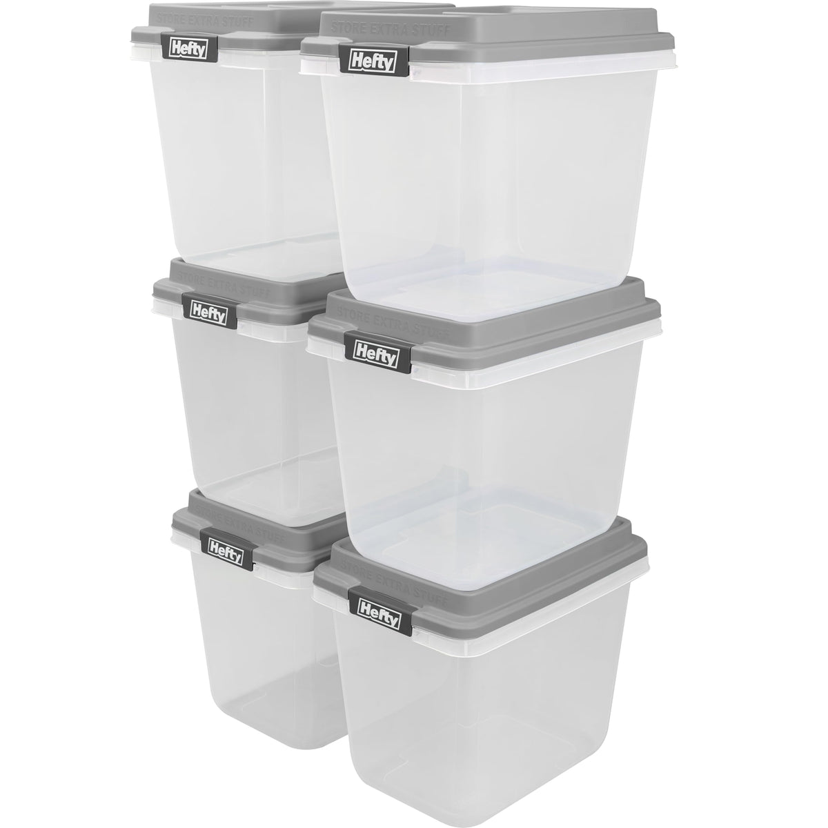 Hefty 63 Qt Hi-Rise Storage Bin with Lid, Stackable Plastic Storage Container, Organizer for Home, Garage & Closet, 4 Pack, Gray