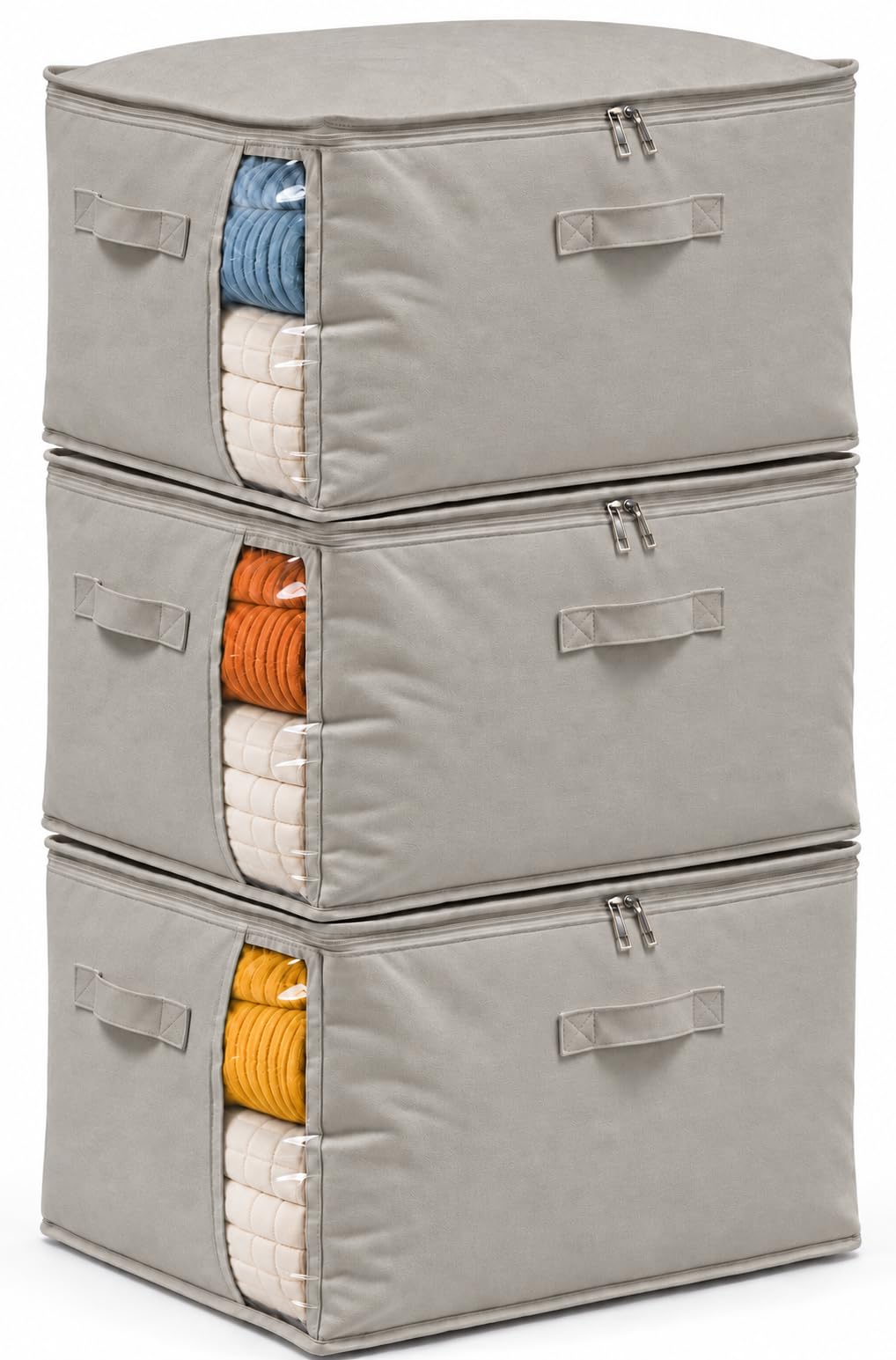 3 Pack Canvas Comforter Storage Bags for Clothes & King Comforters, Natural