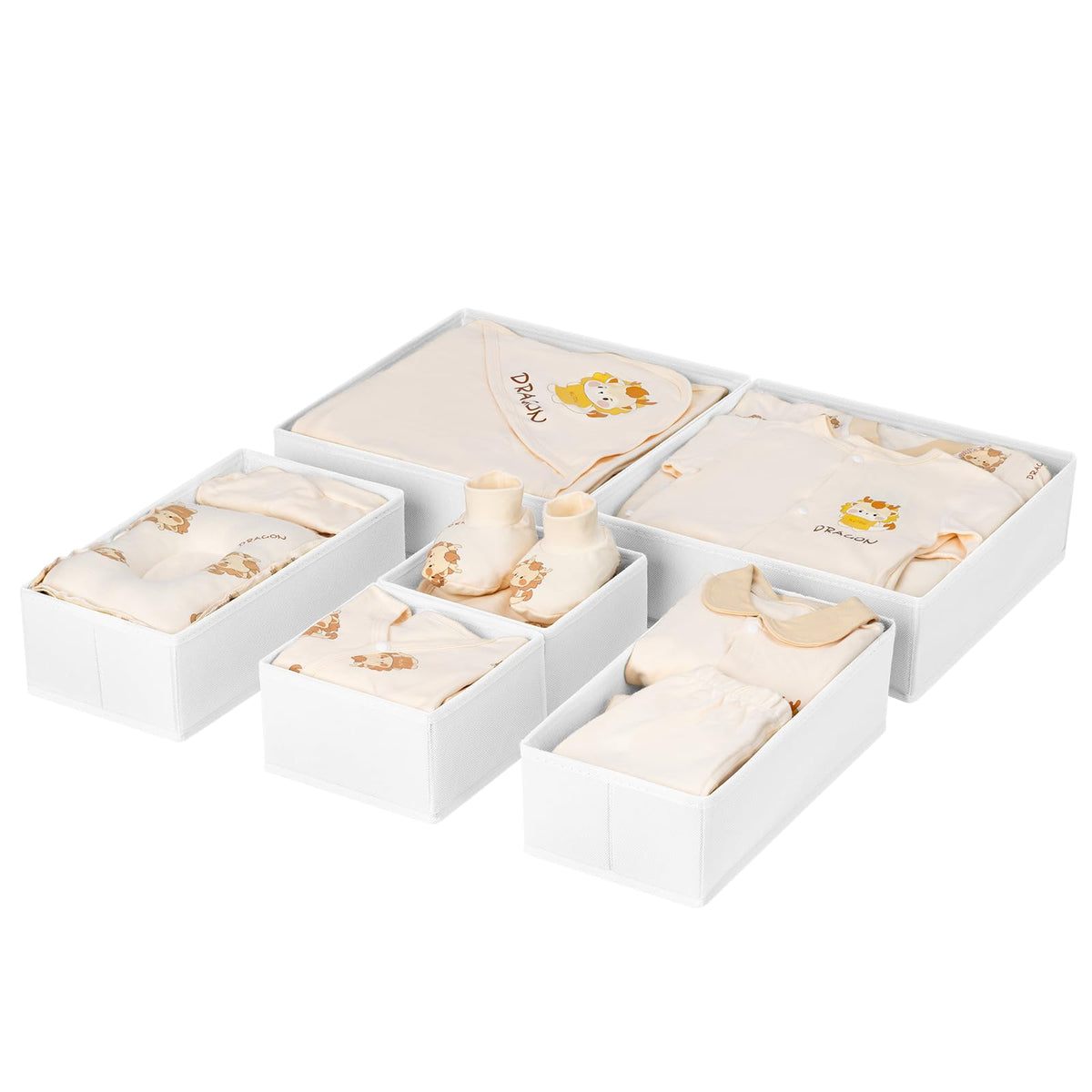 DIMJ Drawer Organizer Clothes, 12 Pack Dresser Organizer for Nursery, Baby Clothes, Underwears, Sock, Fabric Dresser Bins, Drawer Dividers, Foldable Closet Organizers and Storage(Beige)