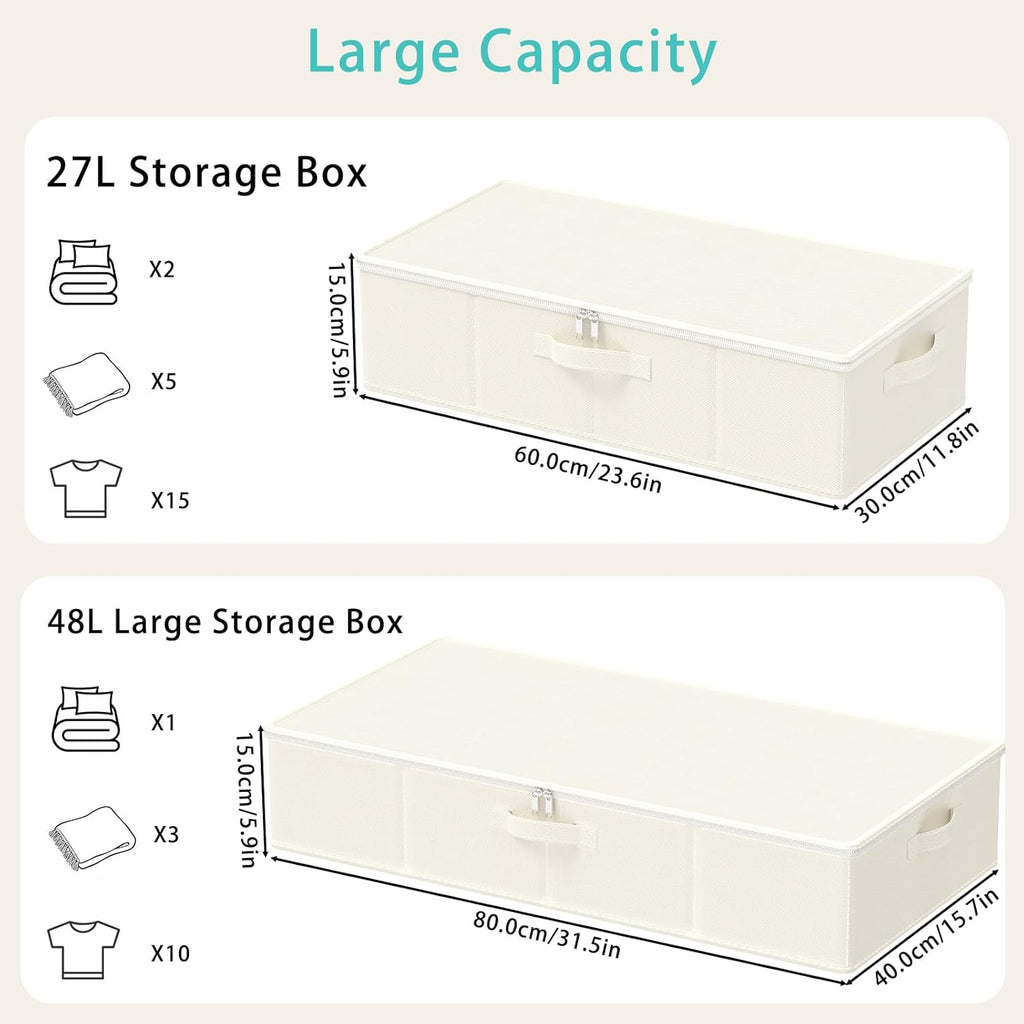 Under Bed Storage Containers, 2 Pack, Beige, 23.6x11.8x5.9 In