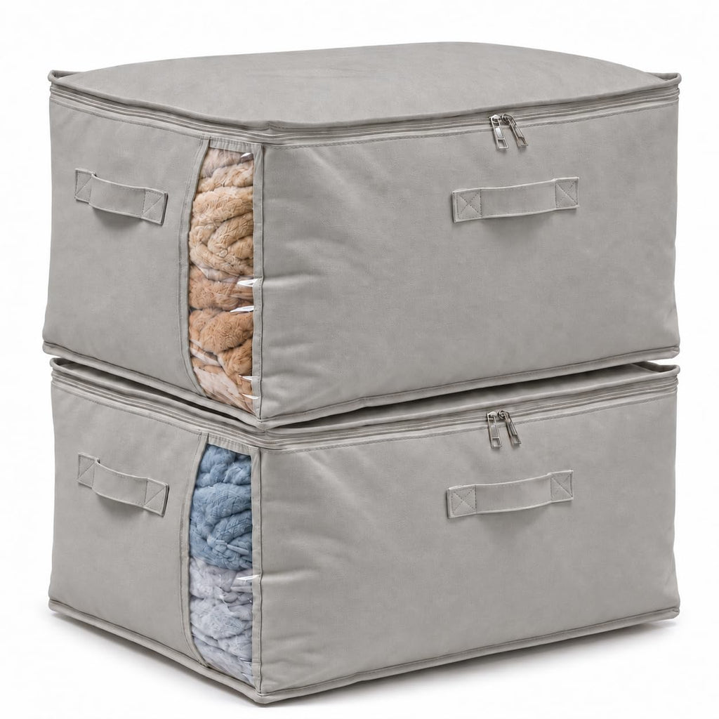 3 Pack Canvas Comforter Storage Bags for Clothes & King Comforters, Natural