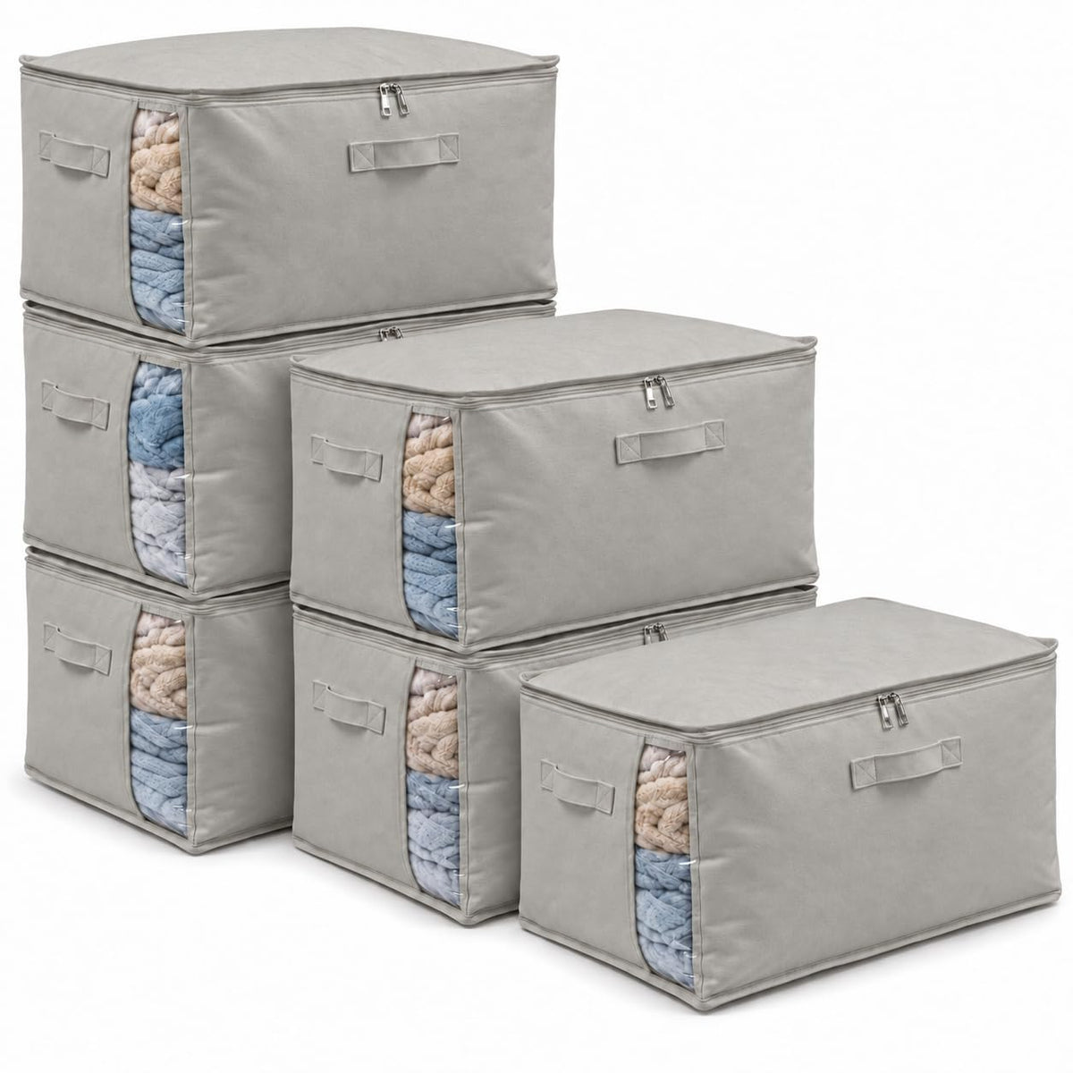 3 Pack Canvas Comforter Storage Bags for Clothes & King Comforters, Natural