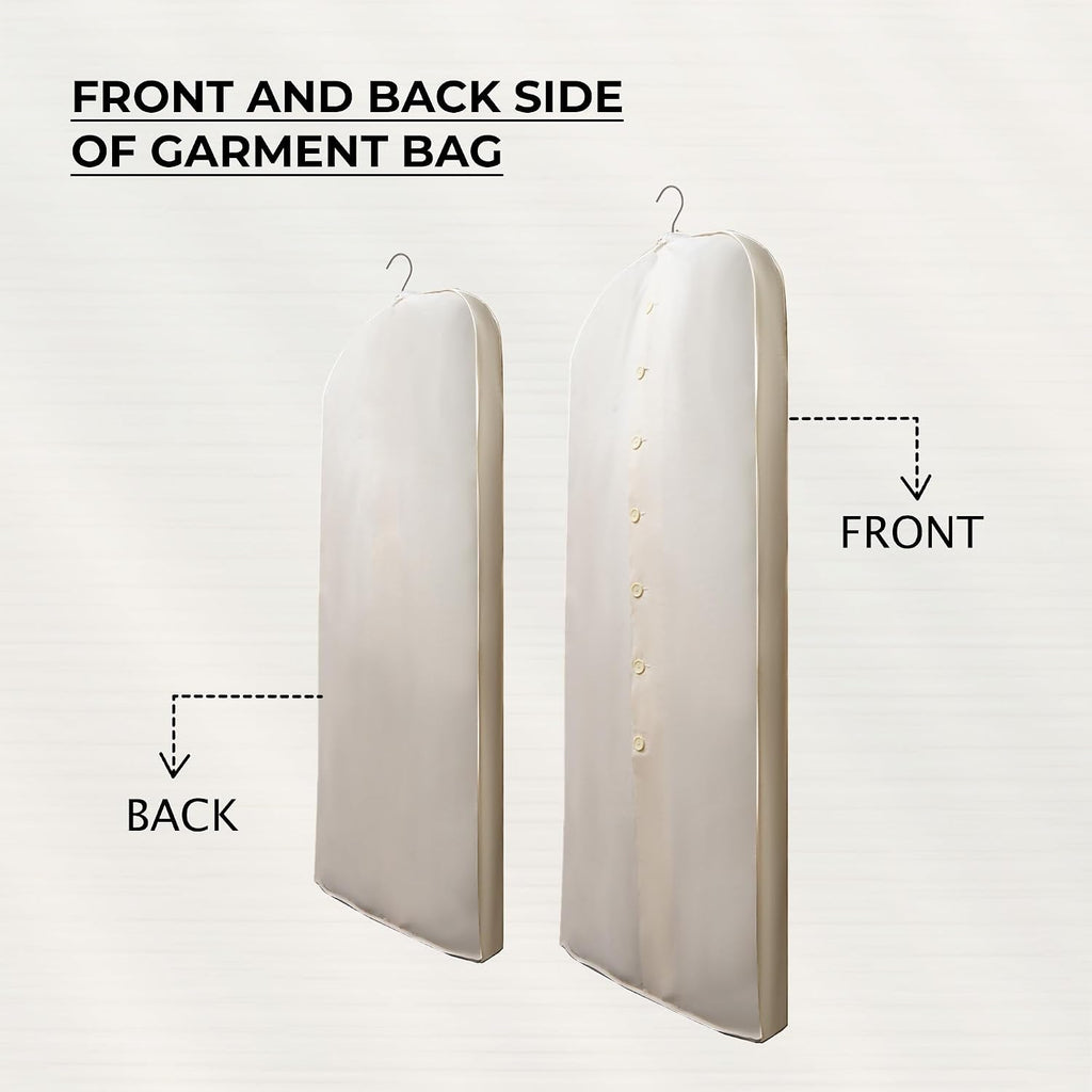 Beige Cotton Garment Protector Bag Cover - Dust Free Cloth Hanging, Wardrobe storage for Dresses and Suits (Button (24" x 62"))