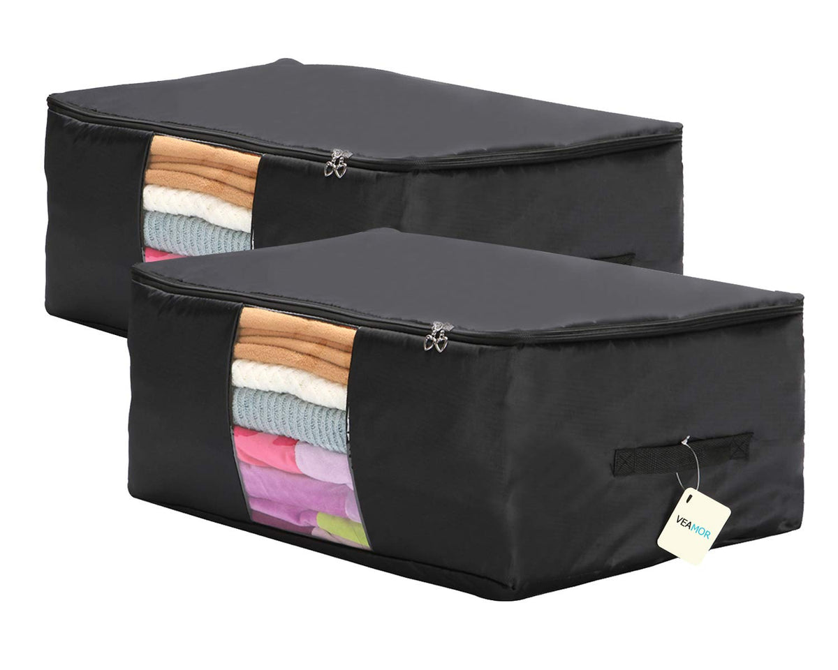 Comforter Storage Bags Pack of 2,Pillow Beddings/Blanket Clothes Organizer Storage Containers with Zippers,Breathable and Moistureproof(Grey 2pcs, XXL)