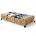 Under Bed Storage with Wheels, 31.5in / 37L Large Handwoven Water Hyacinth Under Bed Shoe Storage Organizer Drawer, Tool-free Assembly Rolling Storage Containers