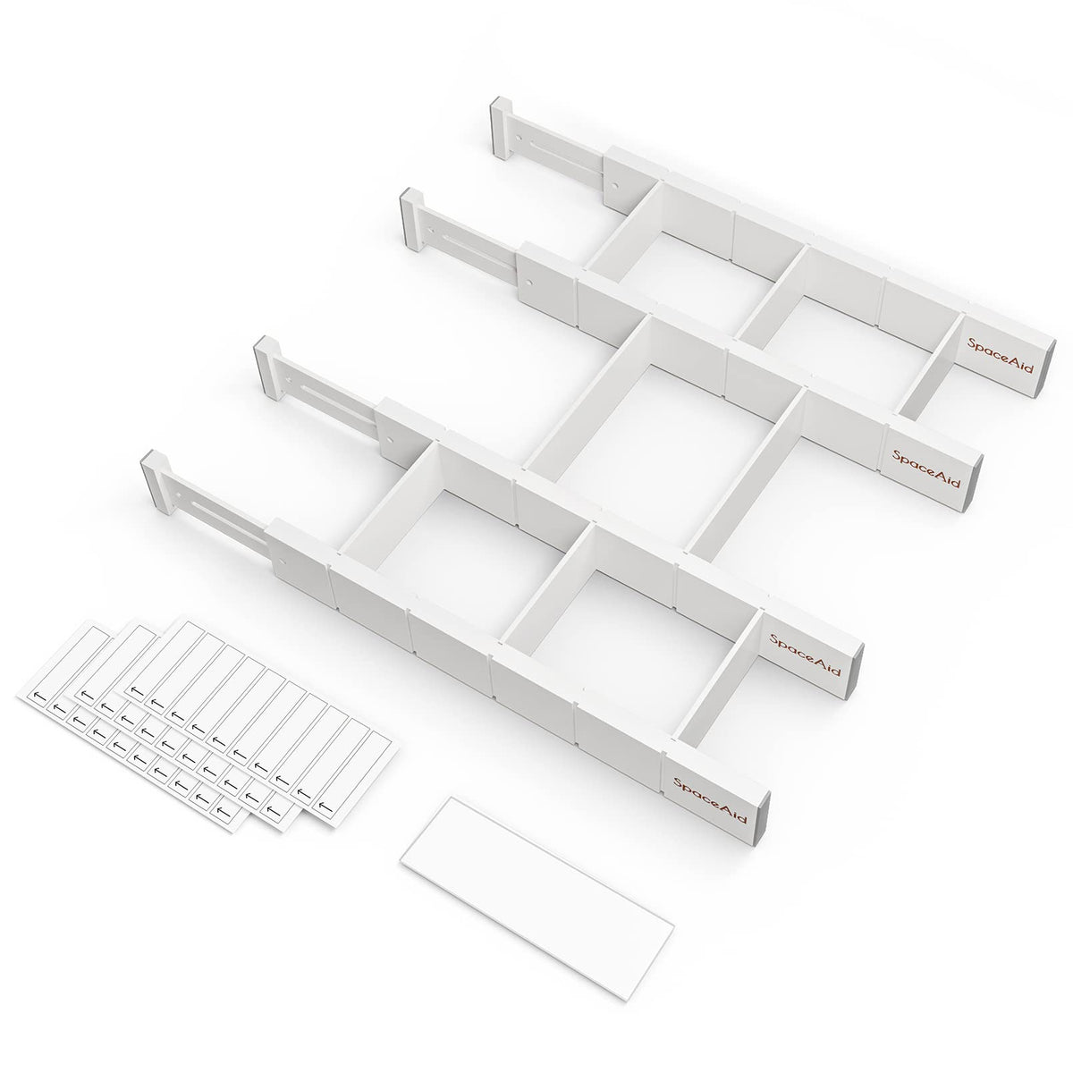 SpaceAid Bamboo Drawer Dividers with Inserts and Labels, Kitchen Adjustable Drawer Organizers, Expandable Organization for Home, Office, Dressers, 7 Dividers with 15 Inserts (17"-22" Black)