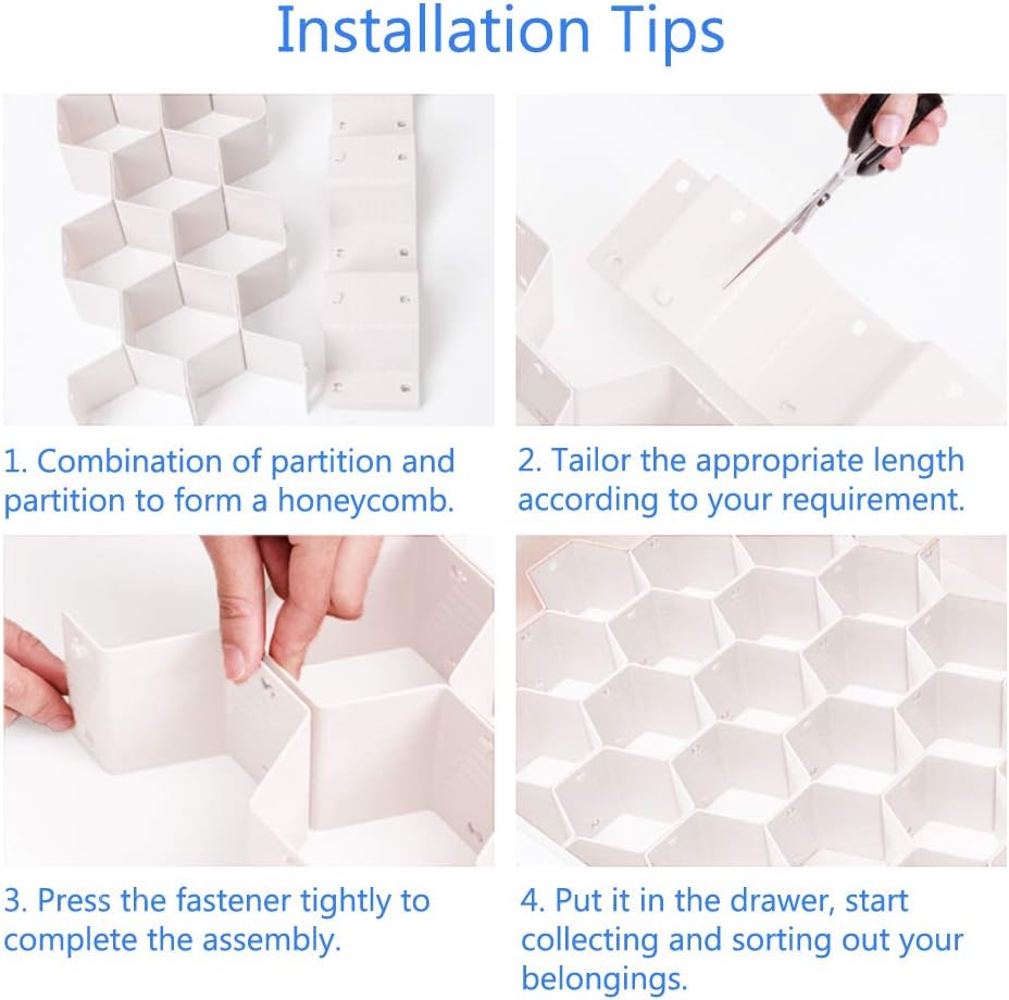 Poeland Drawer Divider Organizer 8pcs DIY Plastic Grid Honeycomb Drawer Divider White 2 Pack