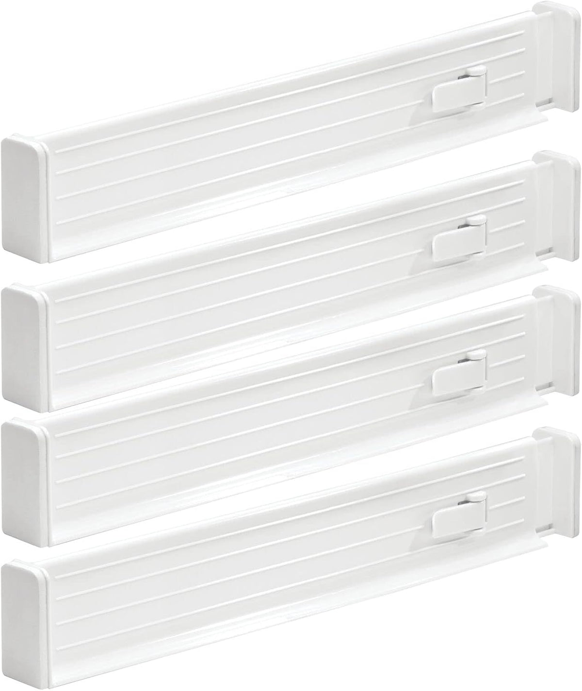 mDesign Expandable Dresser Drawer Divider with Foam Ends, Drawer Divider Locks in Place, Separators for Clothing and Accessories in Closet or Dresser Drawer, Ligne Collection, 4 Pack, White