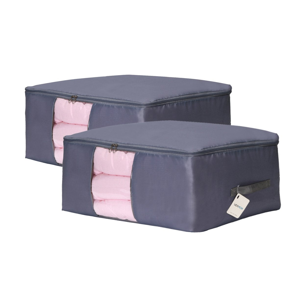 Comforter Storage Bags Pack of 2,Pillow Beddings/Blanket Clothes Organizer Storage Containers with Zippers,Breathable and Moistureproof(Grey 2pcs, XXL)
