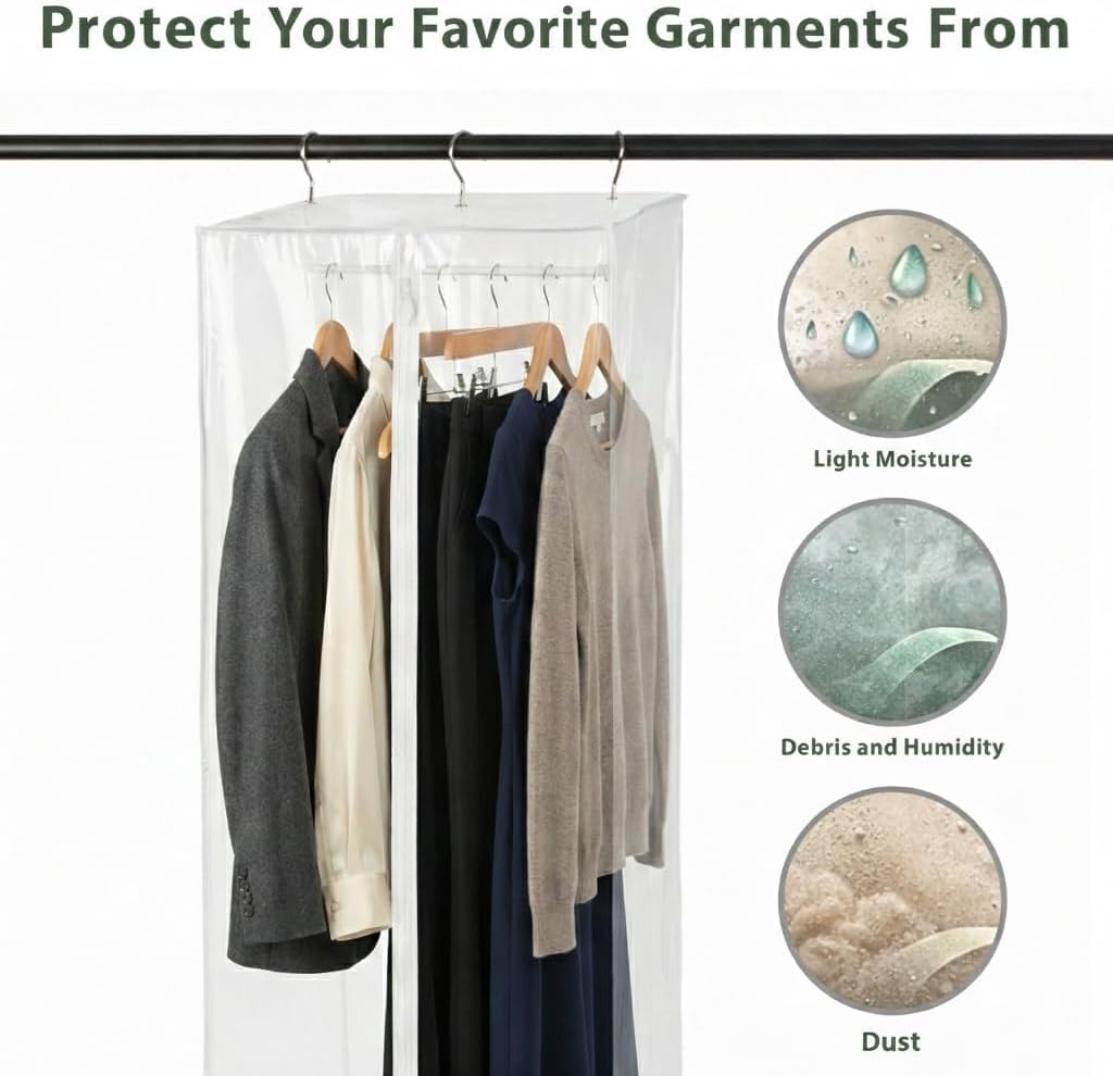 Clear Garment Bag, 42" Hanging Zippered Closet Organizer