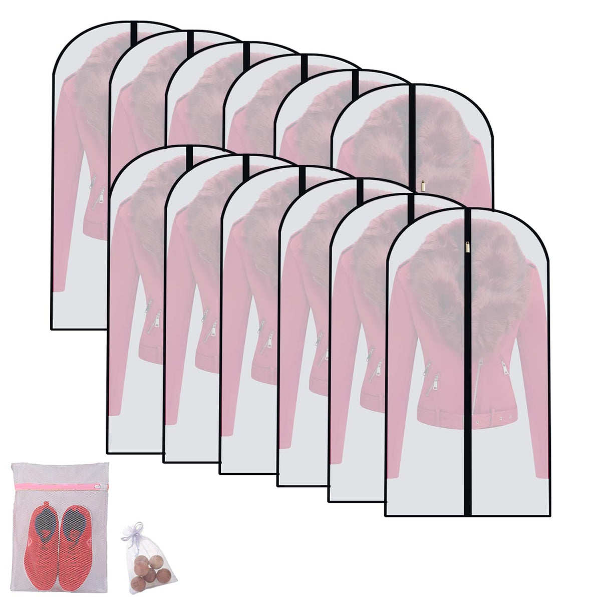Garment Bags for Hanging Clothes Travel (Set of 12) Clothes Storage Bags Closet Cover for Open Closet with Zipper for Suit, Sweaters Travel Laundry Wardrobe Closet Garment Dust Cover