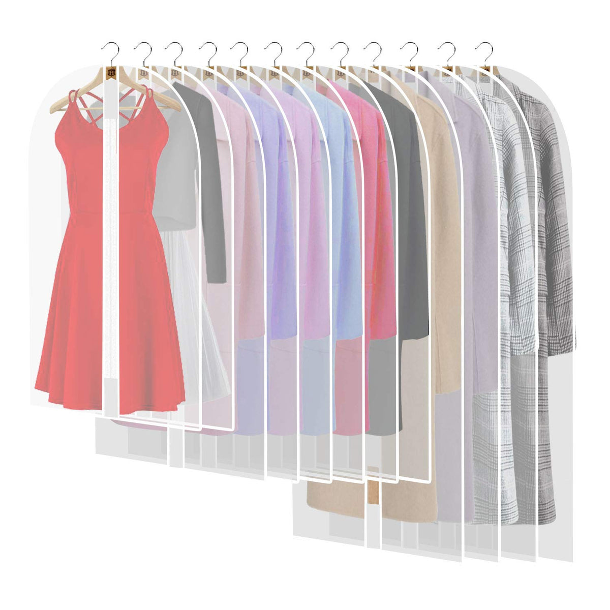 Pwsap 6Pcs Clear Garment Bags for Hanging Clothes, Breathable Clothes Covers with Zip, Moth Proof Hanging Garment Covers Bags for Travel & Wardrobe Storage for Dresses, Shirts, Coats (40 inch)