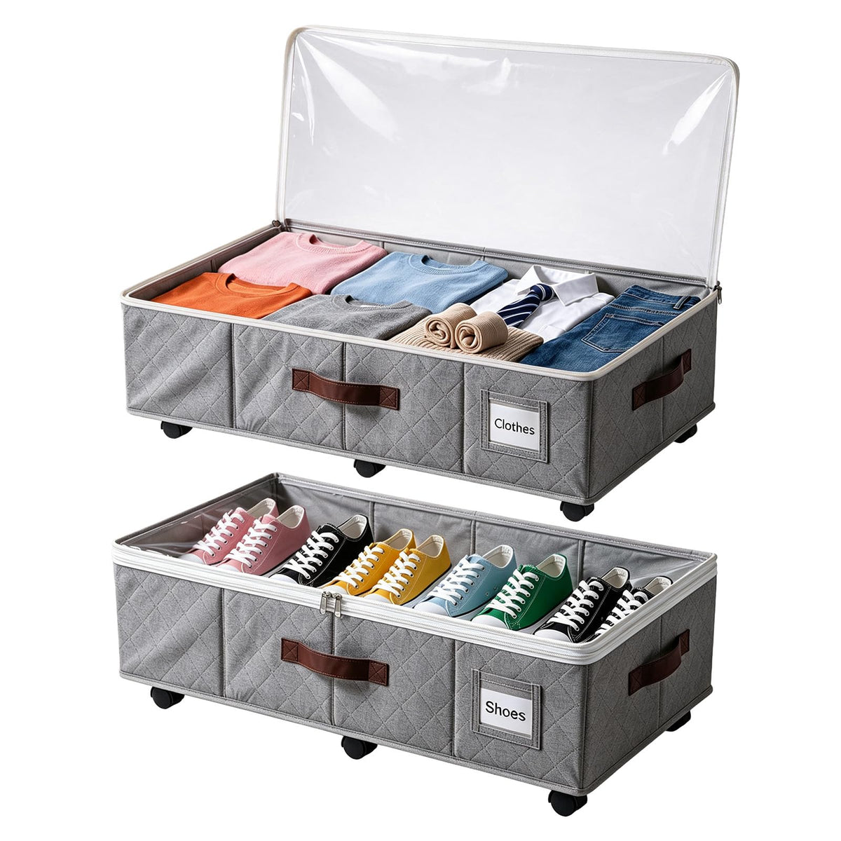 2 Pack Underbed Storage Boxes with Wheels, White