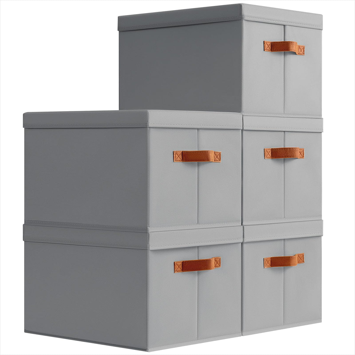 Homsorout Storage Bins with Lids - Fabric Storage Baskets for Shelves, 6 Pack Foldable Decorative Boxes with Handles, Stackable Organizer Bins for Home, Nursery, Dorm, Beige