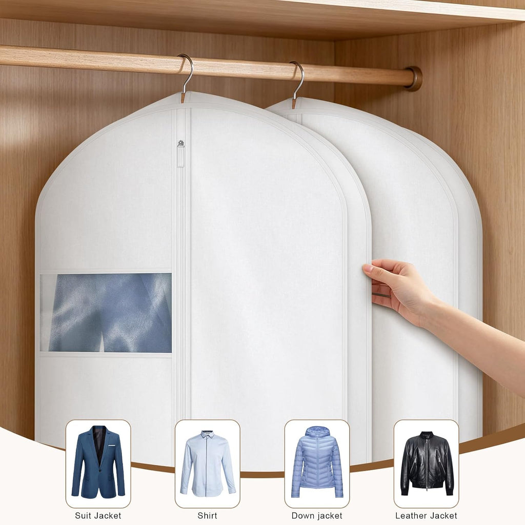 43 Inch Cotton Garment Bag for Hanging Clothes, 2 Pack Suit Bag