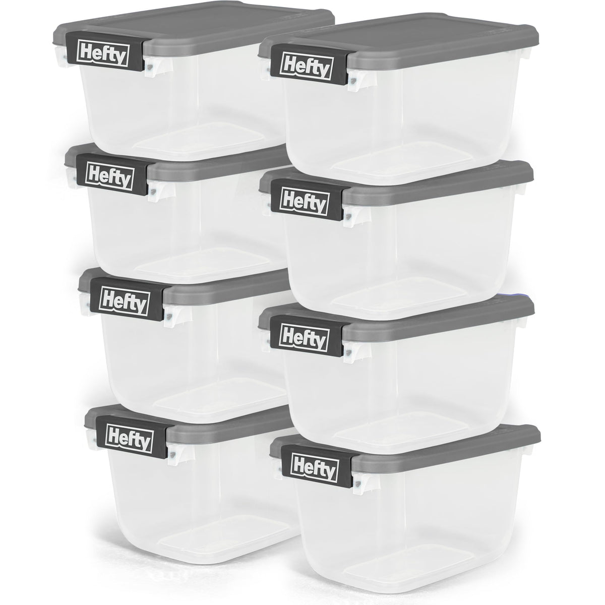 Hefty 63 Qt Hi-Rise Storage Bin with Lid, Stackable Plastic Storage Container, Organizer for Home, Garage & Closet, 4 Pack, Gray
