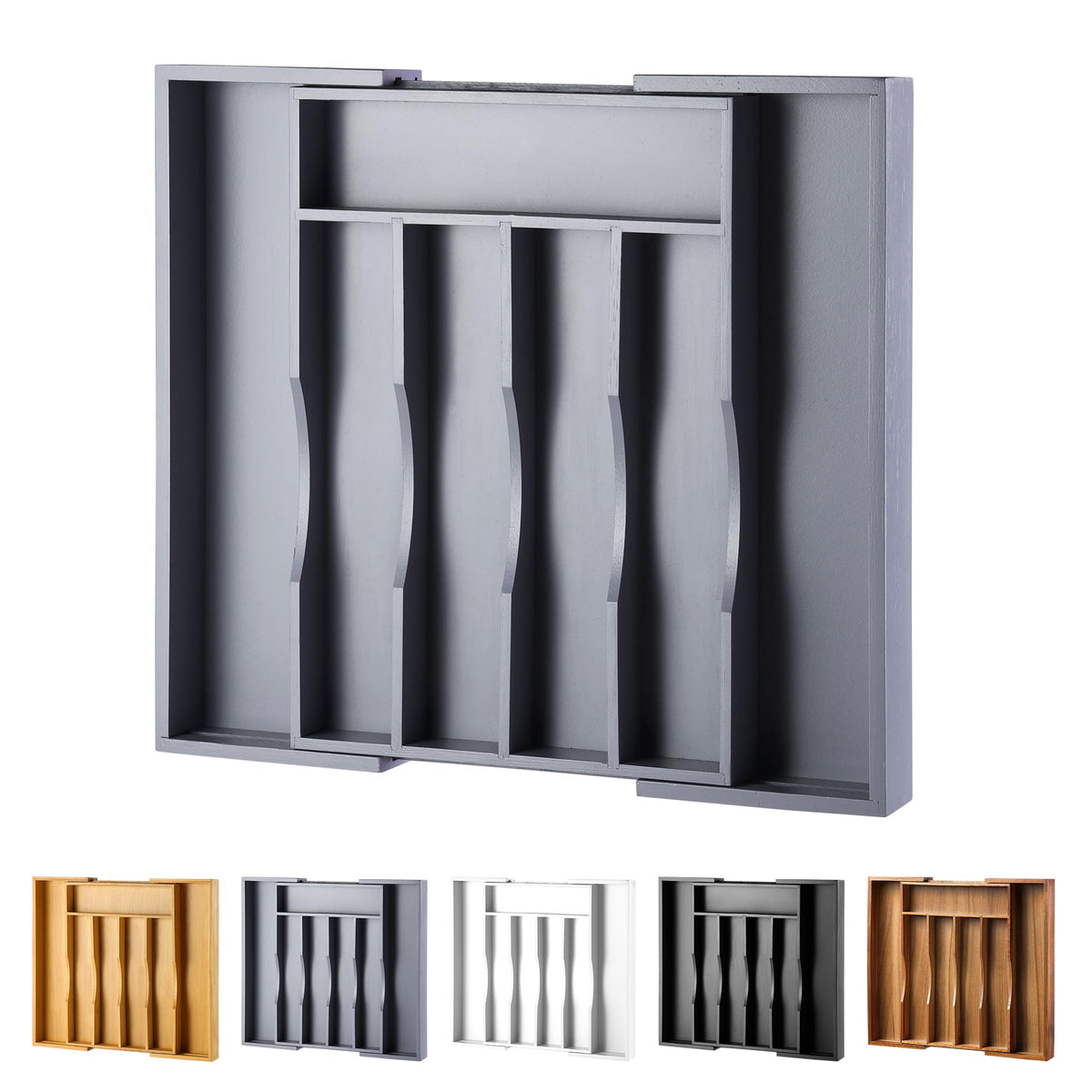 Expandable Bamboo Kitchen Drawer Organizer for Cutlery and Utensils, Adjustable Bamboo Wood Cutlery Tray in Drawer for Flatware and Silverware in Kitchen, (Natural)