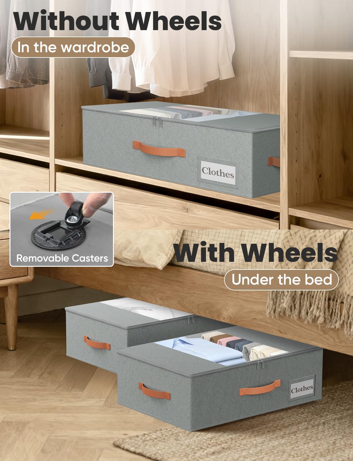 TOSKING 2-Pack Under Bed Storage Bins with Wheels, Gray