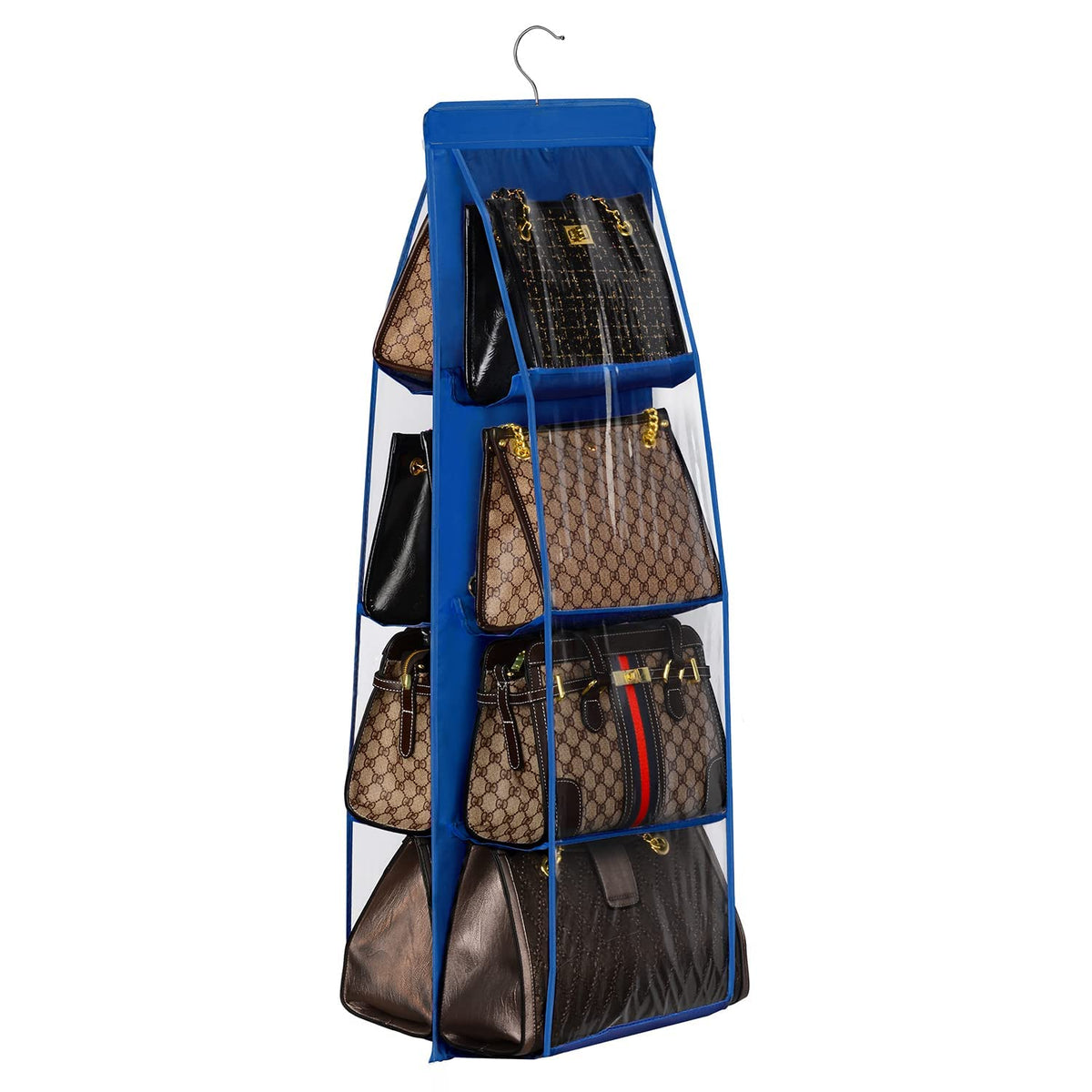 Lirex Handbag Hanging Organizer, 8 Pocket Purse Storage Hanger Oxford Cloth Closet for Family Closet Bedroom, Foldable and Universal Fit (Black)