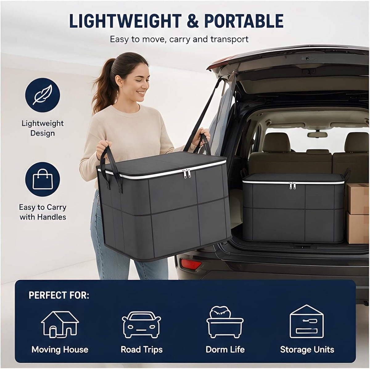 Spacious Moving Storage Bin Zippered Organizer for Quilts Bedding Sweaters Large Capacity Fabric Bag for Closet Moving Day Heavy Duty Extra Large Storage Totes with Handles Jumbo Moving Bag (1, 110L)