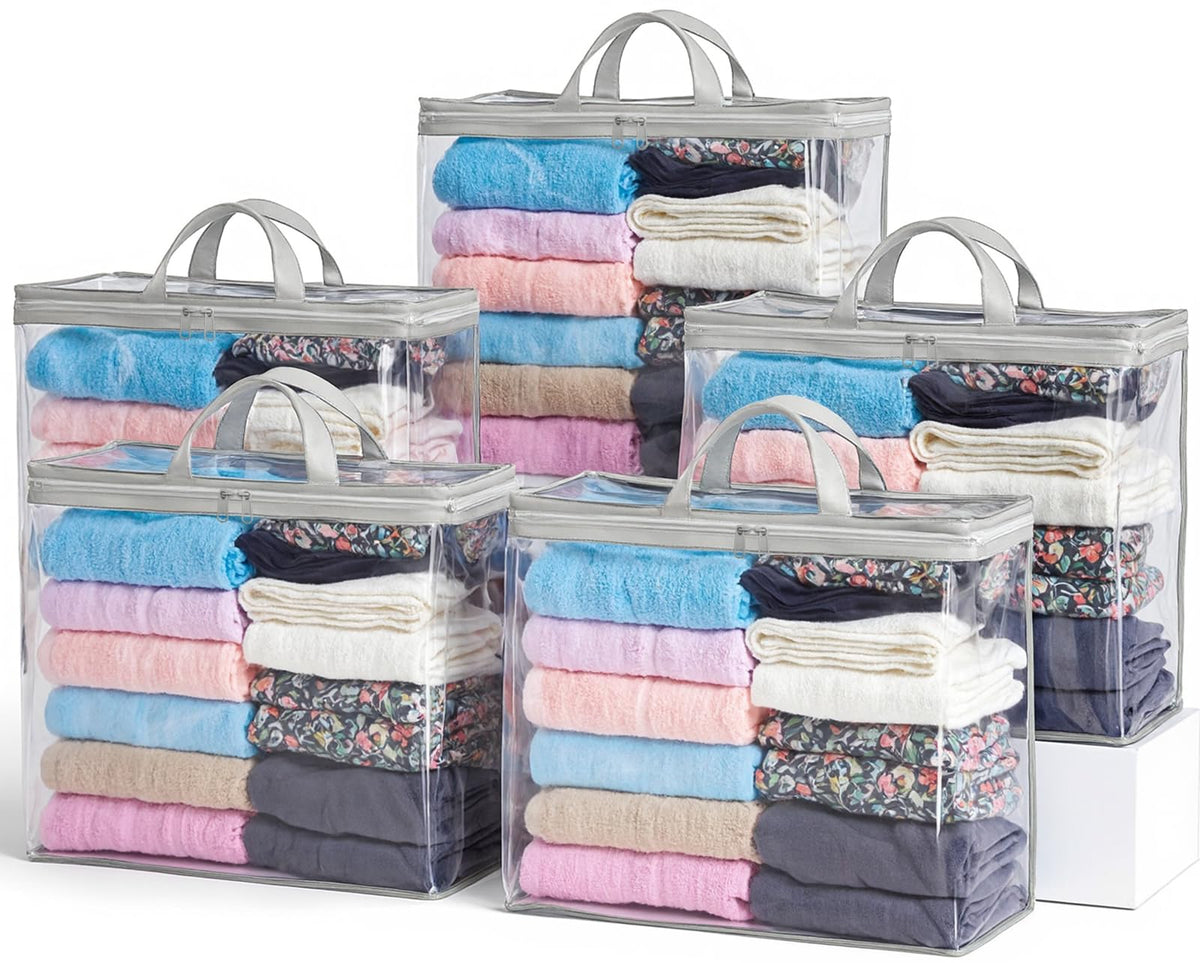 10PACK Clear Zippered Storage Bags for Clothes, 22L Plastic Clothes and Under-Bed Storage Organizers, Blanket Storage Bags for Bedding, Linen, Blankets, Comforters, Clothing & Toys (White)