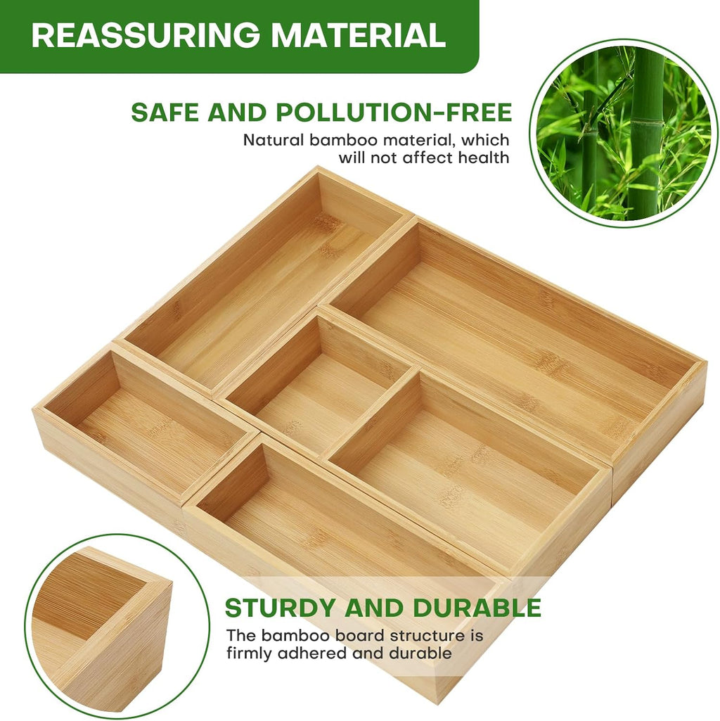 MapleGrace Bamboo Drawer Organizer Set, Individual Wood Storage Organizers