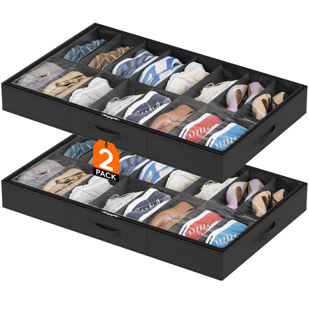 Lifewit Under Bed Shoe Storage Organizer Container, 3 Pack(12 Shoes Cells)