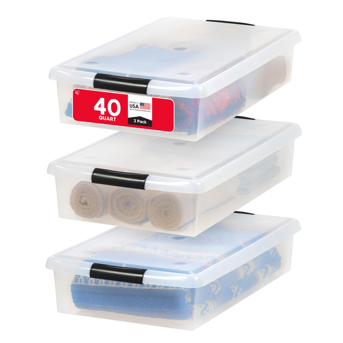 IRIS USA 47 Qt Underbed Storage Bins with Gasket Lids, Gray/Clear