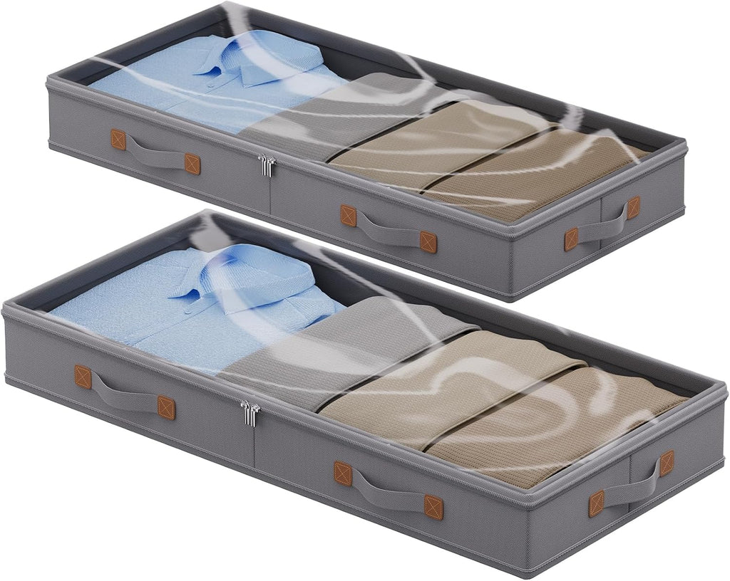 2Pack 3 Inches Low Profile Under Bed Storage Container With Lid, Drak Grey