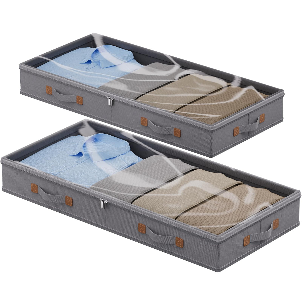 2Pack 3 Inches Low Profile Under Bed Storage Container With Lid, Drak Grey