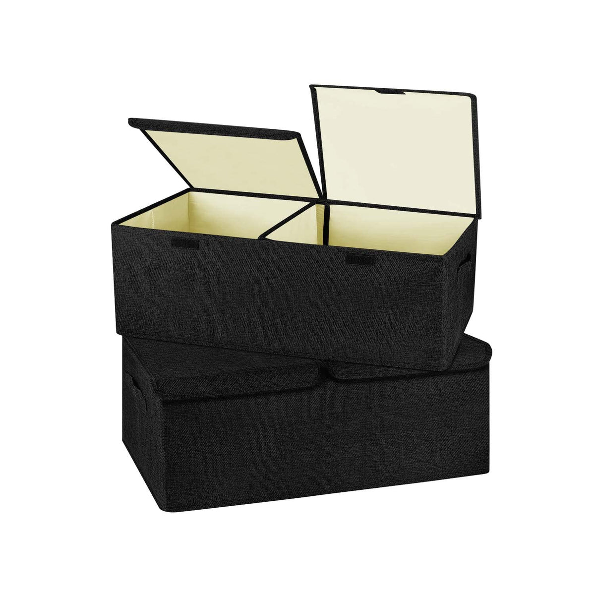 2 Pack Large Storage Boxes with Lids and Handles, Collapsible Linen Storage Bins Organizer Containers Baskets Cube with Removable Divider for Home Bedroom Closet Office (Cream, Small)