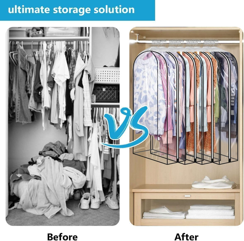 60" Clear Clothes Hangers with Smooth Side Zipper, 10" Gusseted Waterproof Garment Bags for Shirts, Coats, Dresses, Suits, 4 Pack