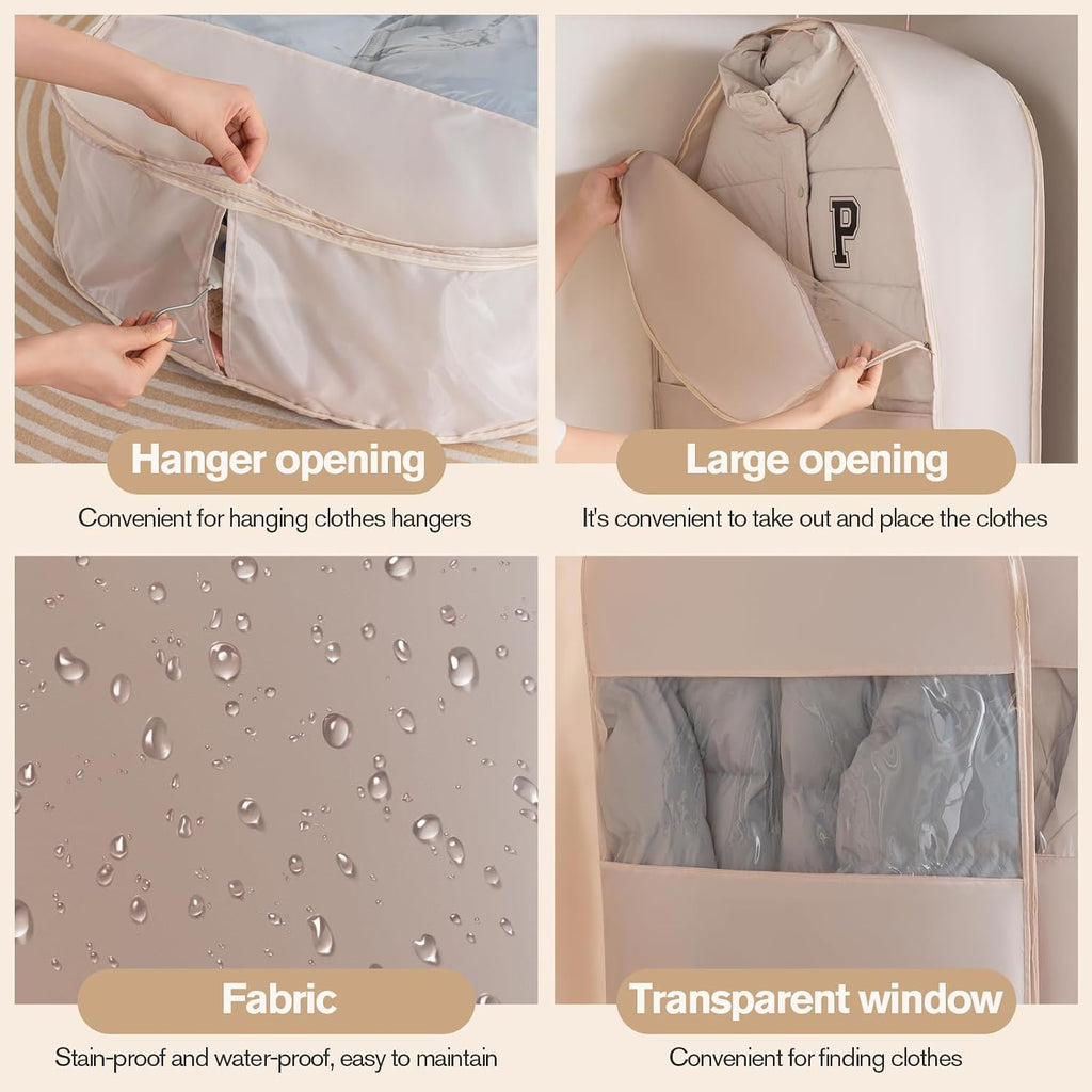 2 Packs Breathable Hanging Garment Bags for Clothes & Suits - 52" Fabric Suit Bags for Closet Storage, Garment Covers for Coats, Dresses, Jackets, Shirts, Wardrobe Protector (grey)