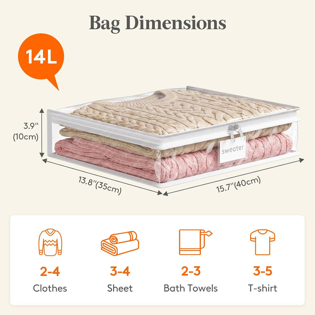 Lifewit 6 Pack Clear Zippered Storage Bags, Plastic Sweater Storage Bags Clothing Organizer for Blankets Linen Sweater Bed Sheet Quilt Clothes (15.7 x 13.8 x 3.9 Inch)