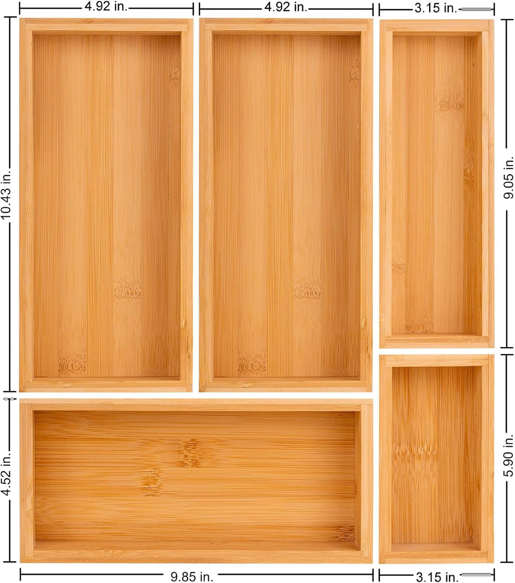 bamboo drawer organizer Set,expandable drawer dividers,wooden storage organizers,drawer organizers for kitchen, bathroom,flatware,Tea Bag Organizer (1 X 5PCS Natural)