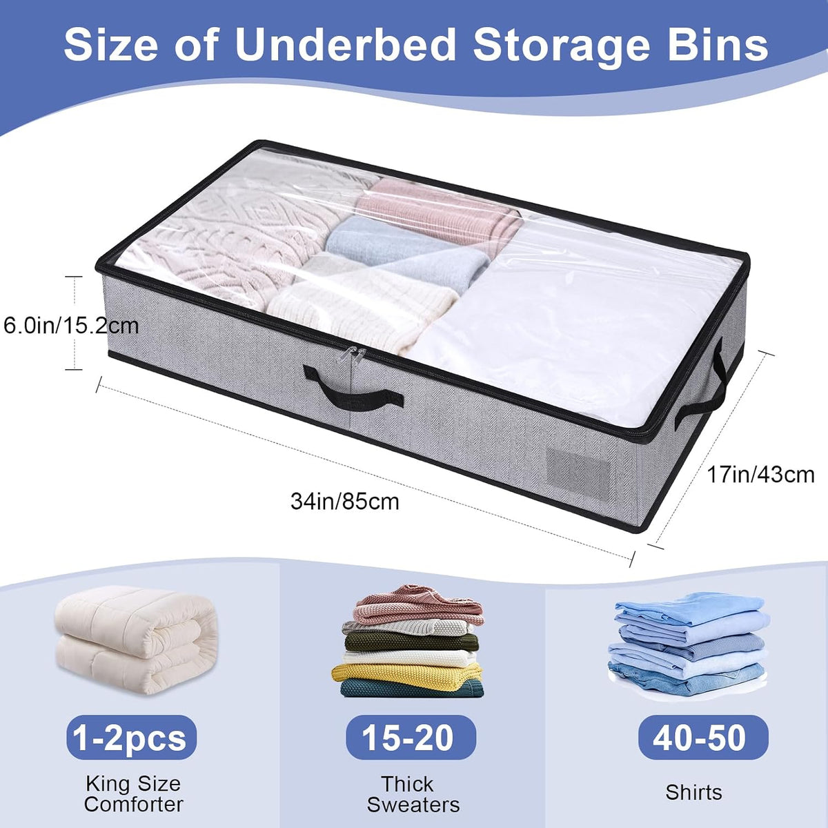 2 Pack Large Under Bed Storage Containers, Ultra-thick Fabric Underbed Bins