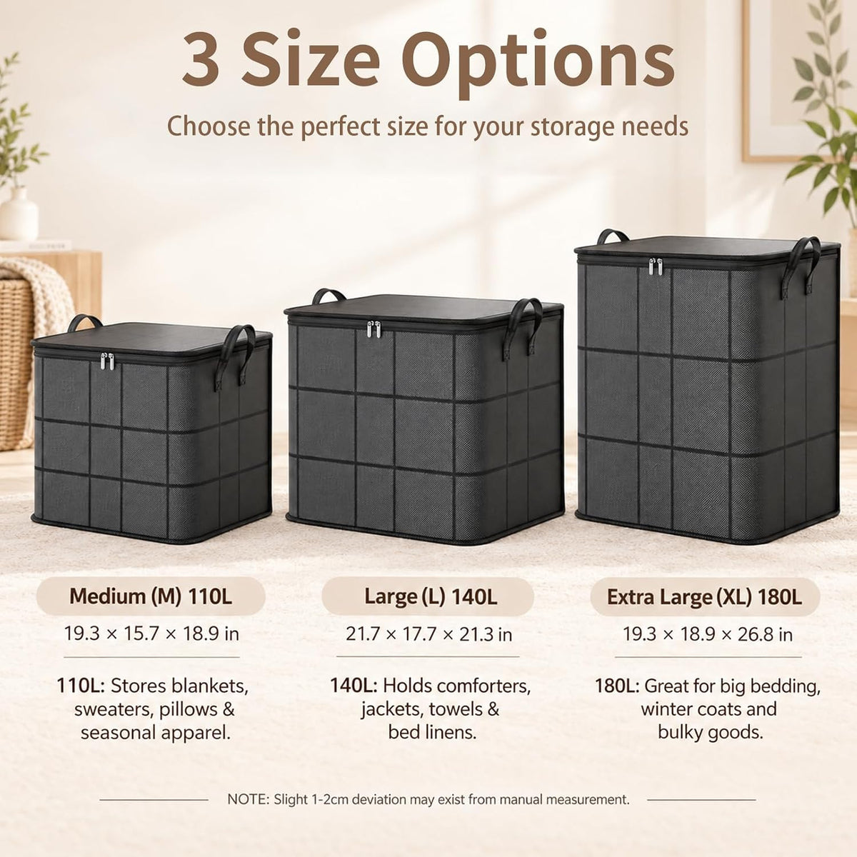 3PCS XXL Foldable Storage Bag with Reinforced Handles,180L Large Capacity