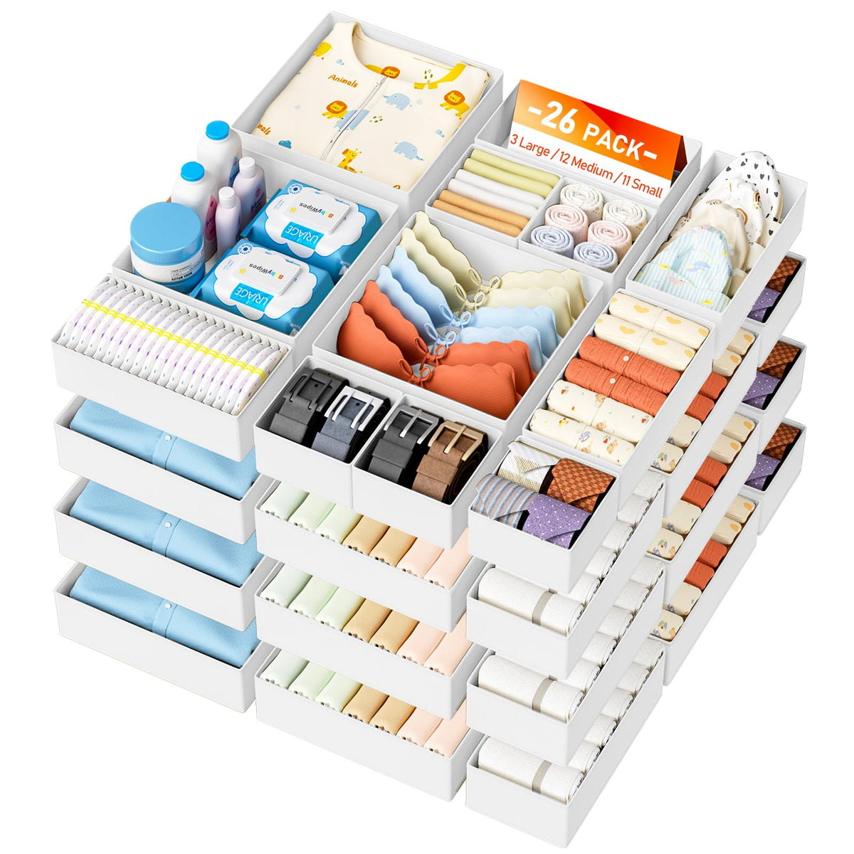DIMJ Drawer Organizer Clothes - 20 Pack Closet Drawer Organizer Bins for Baby Clothes Storage, Fabric Dresser Organizer for Nursery Bedroom, Foldable Small Drawer Dividers for Underwear Socks