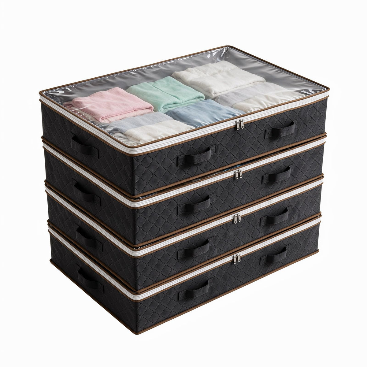 4 Pack Underbed Storage Boxes, Storage Bags with Zipper, Grey