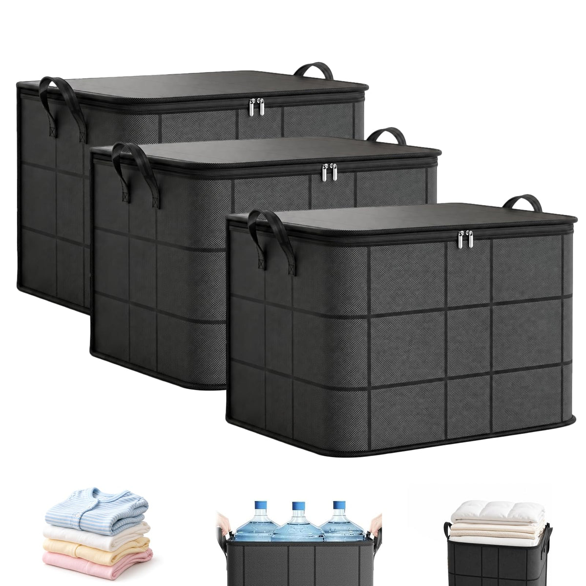 3PCS XXL Foldable Storage Bag with Reinforced Handles,180L Large Capacity