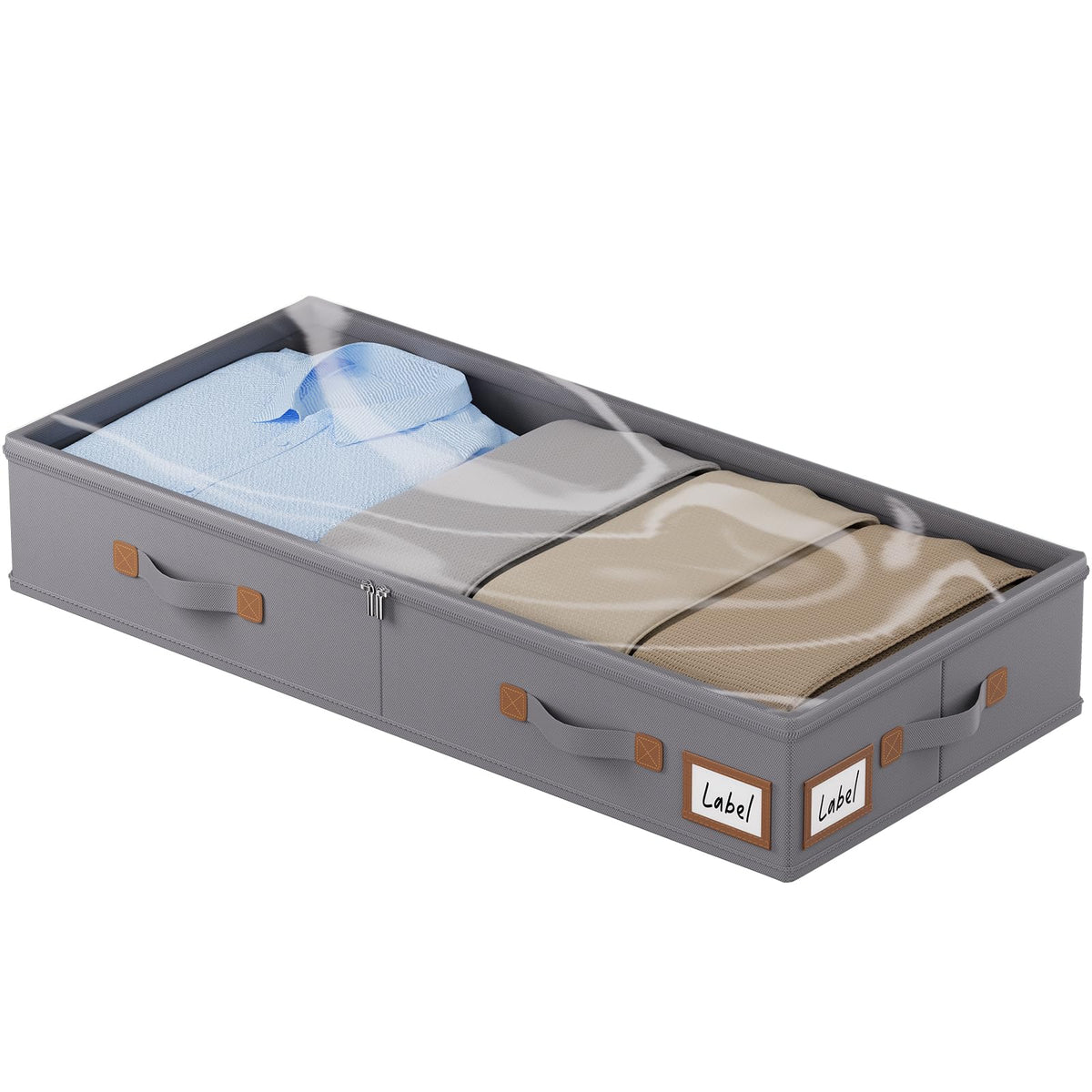 FHSQX Under Bed Storage Container 2Pack 6 Inches Low Profile Under-bed Organizer Bins Slim Under Couch Storage Box Ideal For Seasonal Clothes Blankets Towel Fabric (2, Beige, 31.5 * 16.5 * 6in)