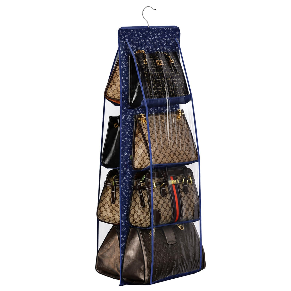 Lirex Handbag Hanging Organizer, 8 Pocket Purse Storage Hanger Oxford Cloth Closet for Family Closet Bedroom, Foldable and Universal Fit (Black)