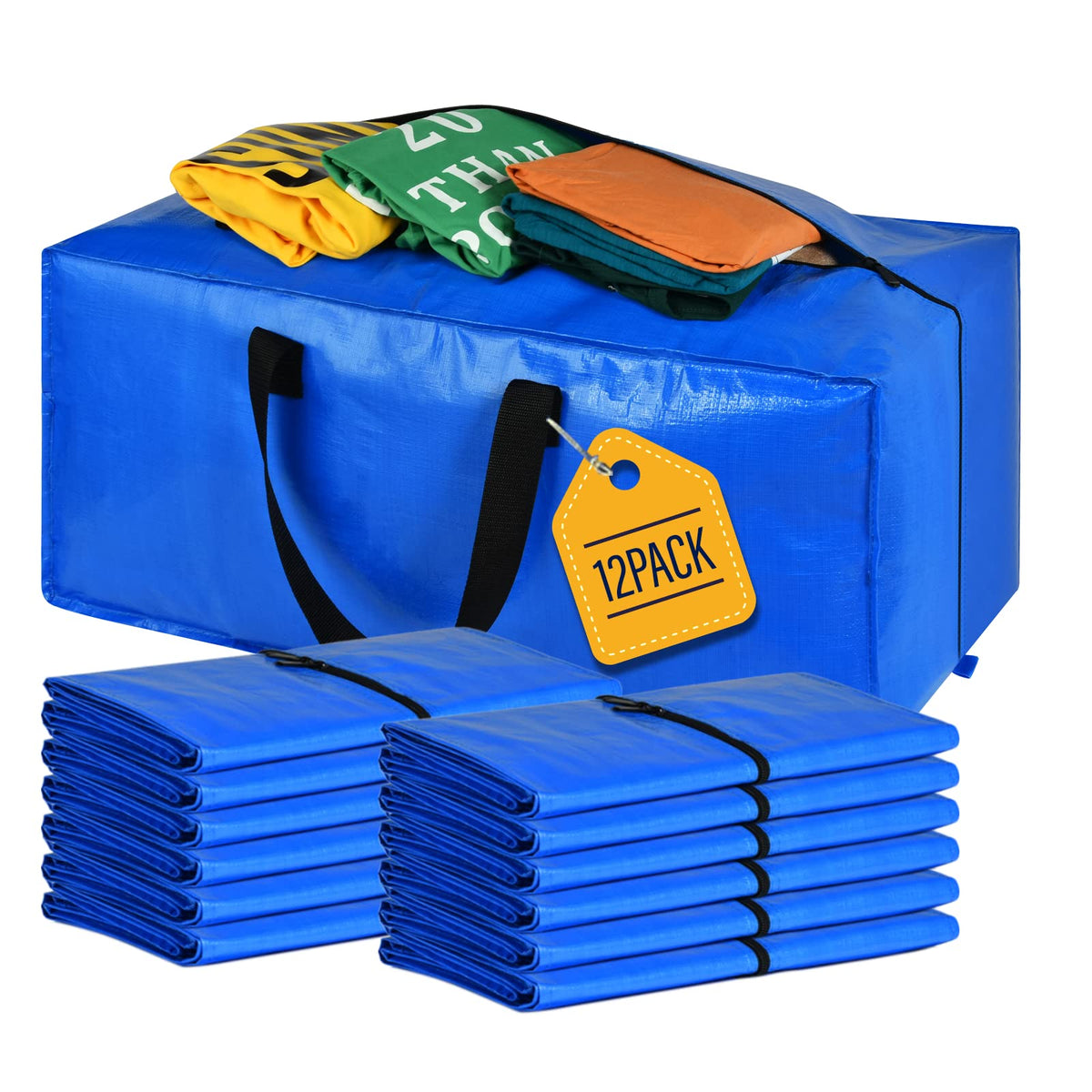 Heavy Duty Blue Moving Bags with Strong Zipper Handles Backpack Straps