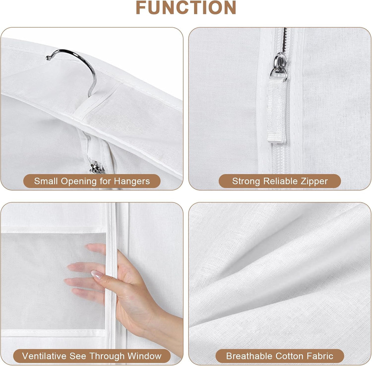 43 Inch Cotton Garment Bag for Hanging Clothes, 2 Pack Suit Bag